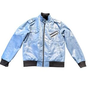 Hood Crew Mens Collection Leather Jacket Large Blue